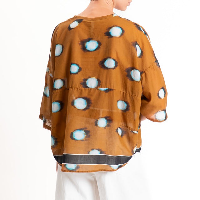 Tensione in-Camicia mussola fantasia - tabacco/sky