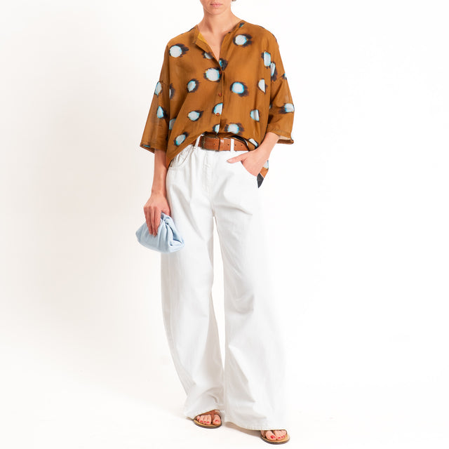 Tensione in-Camicia mussola fantasia - tabacco/sky