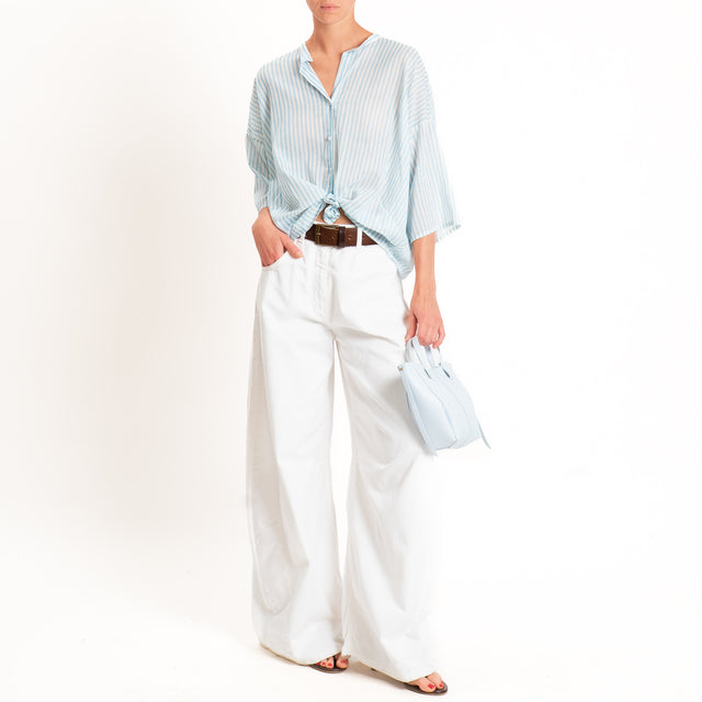 Tensione in-Camicia mussola a righe - celeste/latte