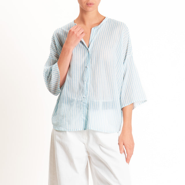 Tensione in-Camicia mussola a righe - celeste/latte