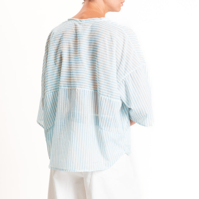 Tensione in-Camicia mussola a righe - celeste/latte