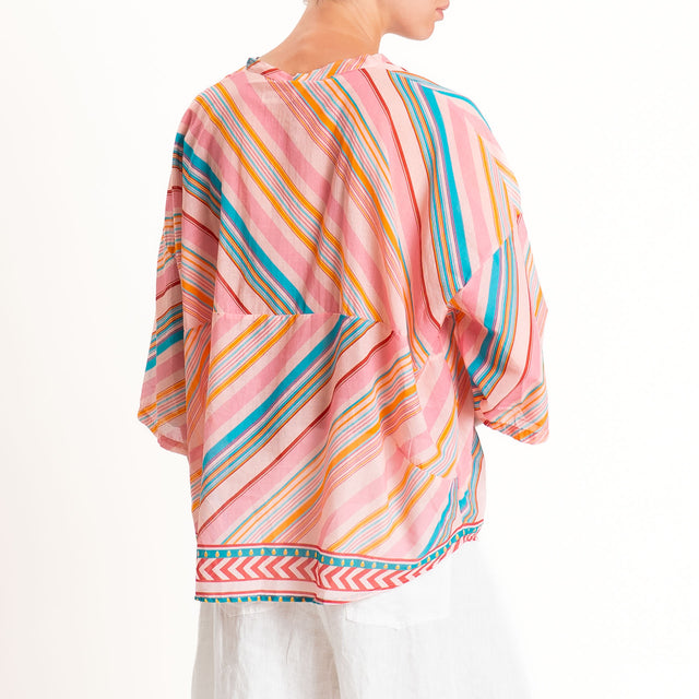 Tensione in-Camicia mussola a righe - rosa/ottanio/orange