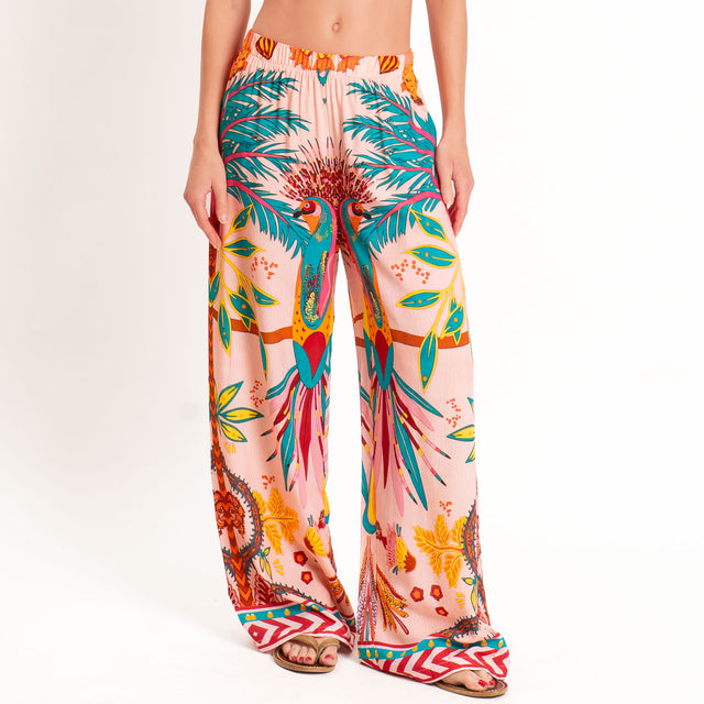 Tensione in-Pantalone fantasia tropicale - rosa/orange/verde