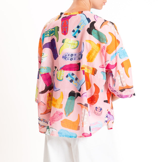 Tensione in-Camicia mussola fantasia texani - rosa/fucsia/azzurro