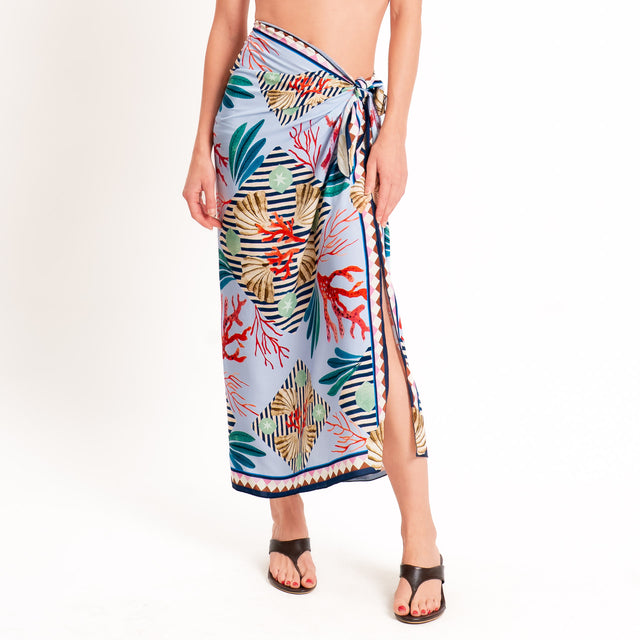 Tensione in-Gonna pareo fantasia conchiglie - celeste/sand/blu