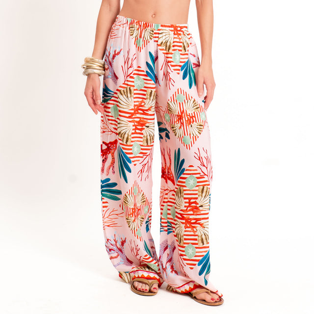 Tensione in-Pantalone fantasia conchiglie - rosa/sand/red
