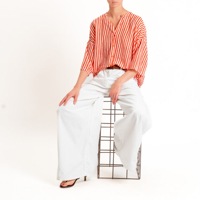 Tensione in-Camicia mussola a righe - rosso/burro