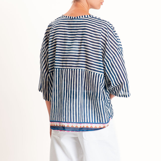Tensione in-Camicia mussola a righe - blu/latte