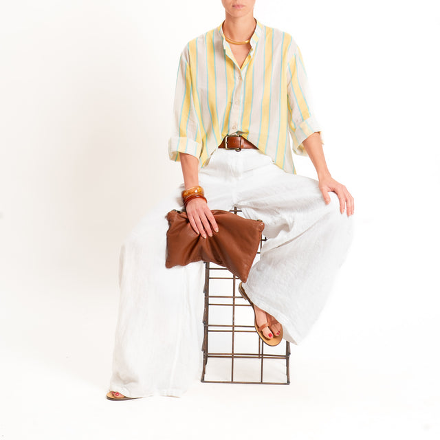 Tensione in-Camicia righe mussola collo coreana - lime/burro/acqua