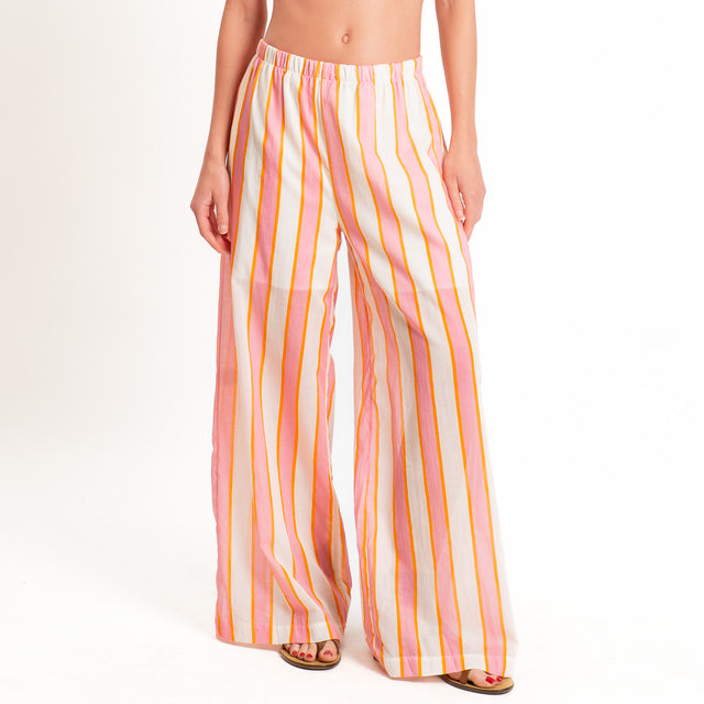 Tensione in-Pantalone righe mussola con elastico - bubble/burro/orange