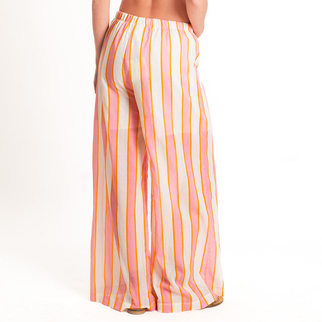 Tensione in-Pantalone righe mussola con elastico - bubble/burro/orange