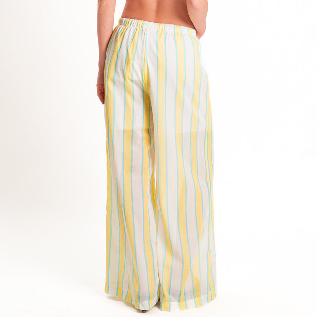 Tensione in-Pantalone righe mussola con elastico - lime/burro/acqua