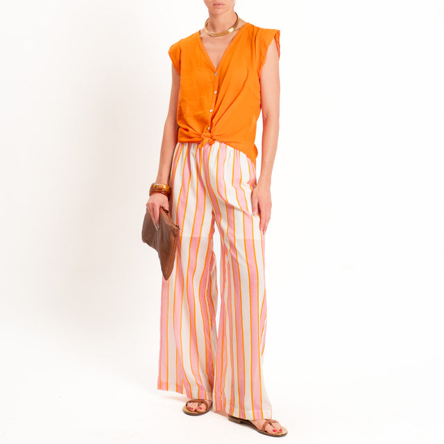 Tensione in-Pantalone righe mussola con elastico - bubble/burro/orange