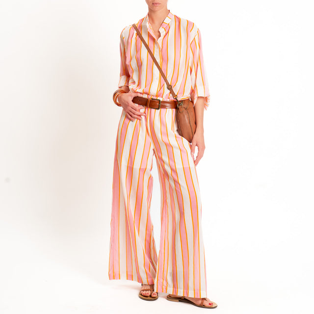 Tensione in-Pantalone righe mussola con elastico - bubble/burro/orange