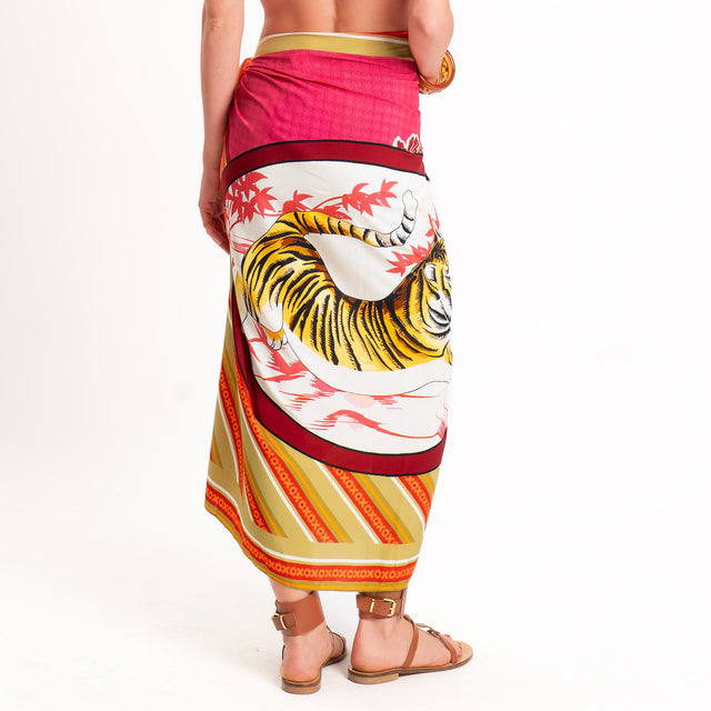 Tensione in-Gonna pareo fantasia tigre - fucsia/olive/india