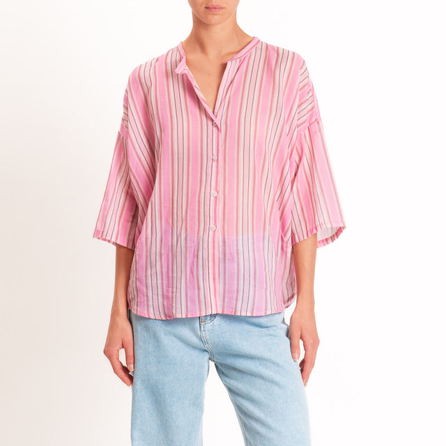 Tensione in-Camicia mussola a righe - rosa/nero