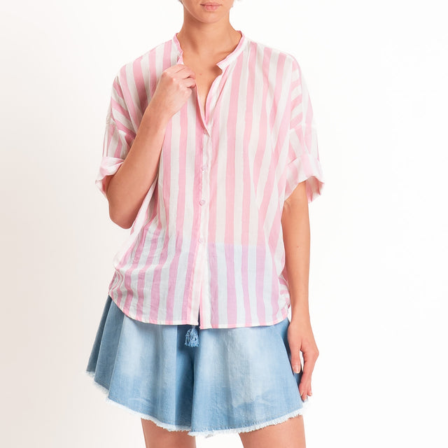 Tensione in-Camicia mussola fantasia righe - rosa/latte