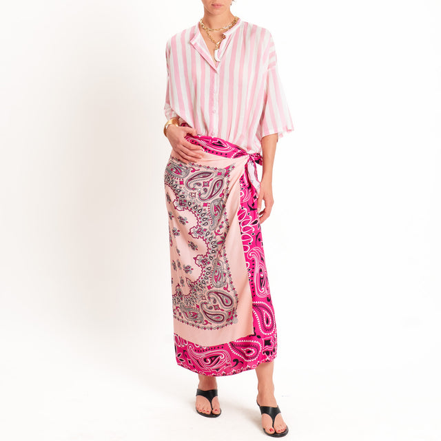 Tensione in-Camicia mussola fantasia righe - rosa/latte