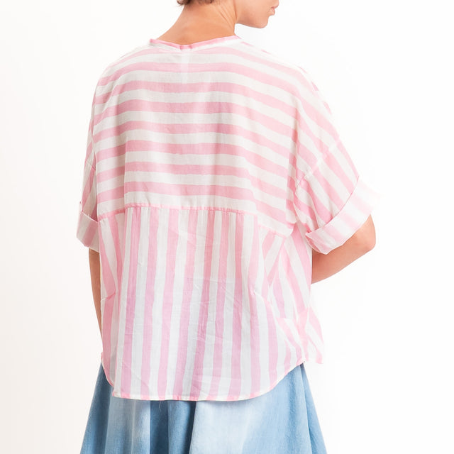 Tensione in-Camicia mussola fantasia righe - rosa/latte