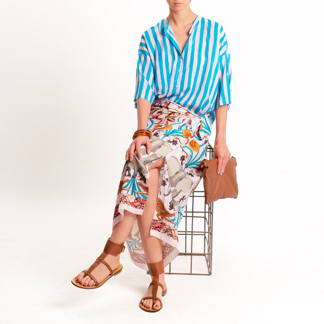 Tensione in-Camicia mussola fantasia righe - turchese/rosa