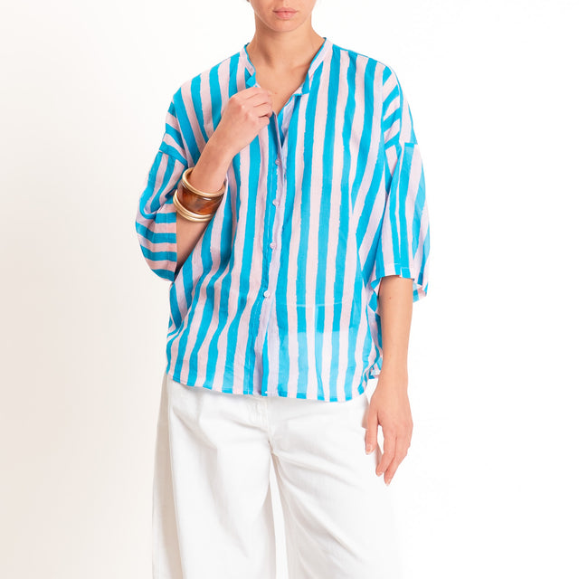 Tensione in-Camicia mussola fantasia righe - turchese/rosa