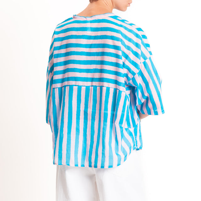 Tensione in-Camicia mussola fantasia righe - turchese/rosa