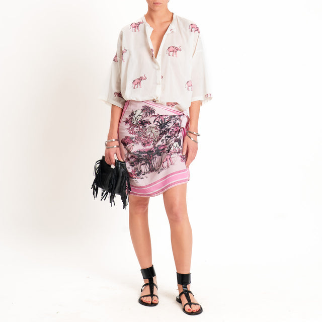 Tensione in-Camicia in mussola fantasia elefanti - burro/rosa