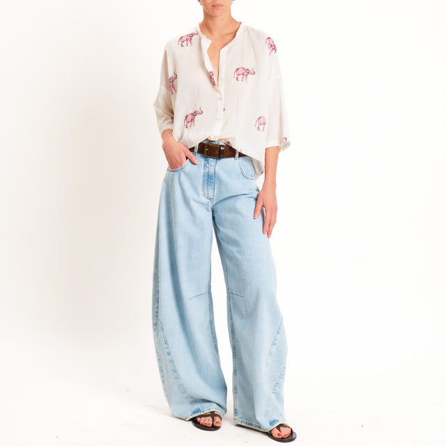 Tensione in-Camicia in mussola fantasia elefanti - burro/rosa