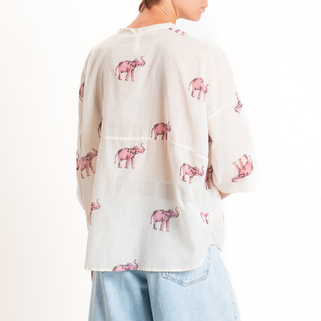 Tensione in-Camicia in mussola fantasia elefanti - burro/rosa