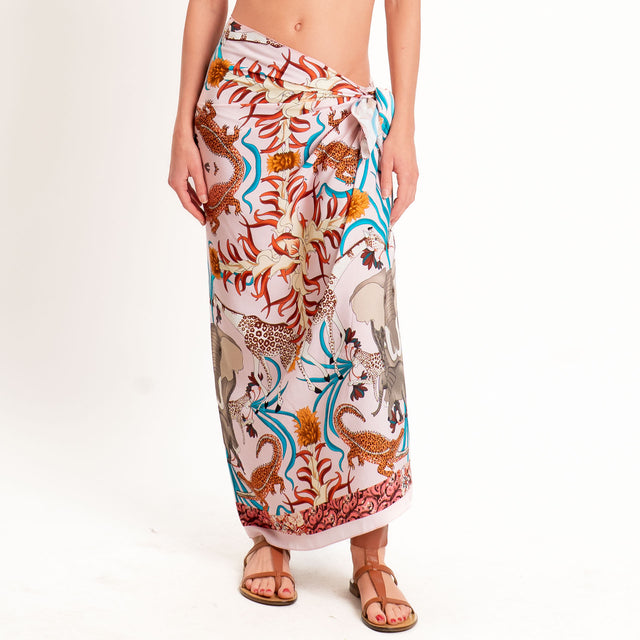 Tensione in-Gonna pareo fantasia jungle - rosa/turchese/coccio