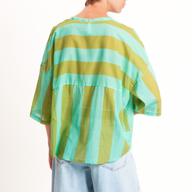 Tensione in-Camicia mussola a righe - acqua/olive