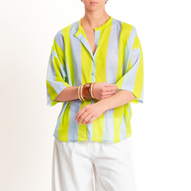Tensione in-Camicia mussola a righe - celeste/lime