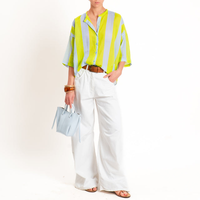Tensione in-Camicia mussola a righe - celeste/lime