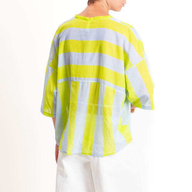 Tensione in-Camicia mussola a righe - celeste/lime