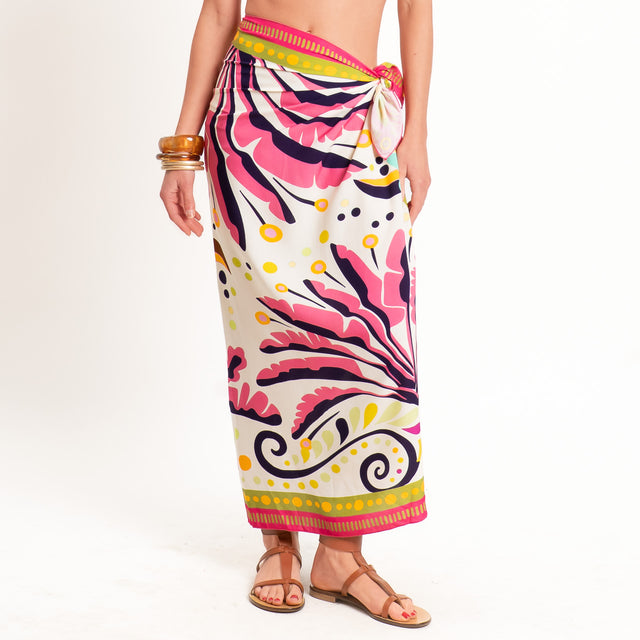 Tensione in-Gonna pareo fantasia - burro/fucsia/olive