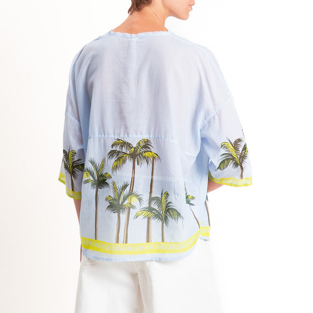 Tensione in-Camicia mussola fantasia palme - celeste/lime