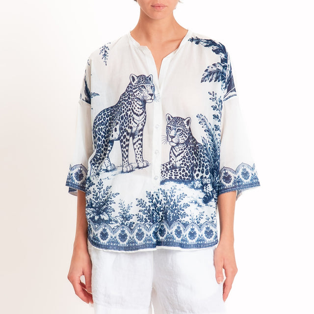 Tensione in-Camicia mussola fantasia jungle - blu/latte