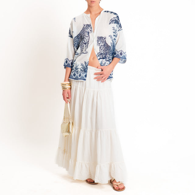 Tensione in-Camicia mussola fantasia jungle - blu/latte