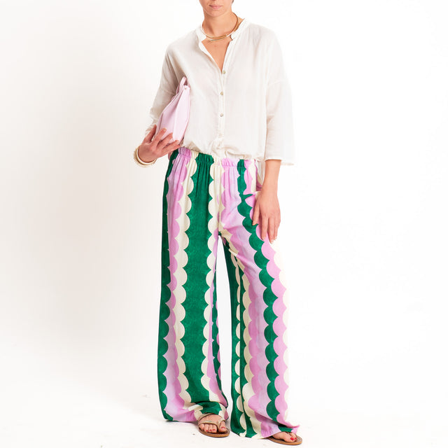 Tensione in-Pantalone fantasia elastico in vita - verde/rosa/burro