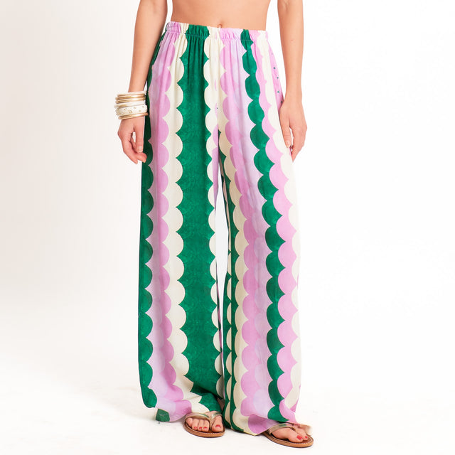 Tensione in-Pantalone fantasia elastico in vita - verde/rosa/burro