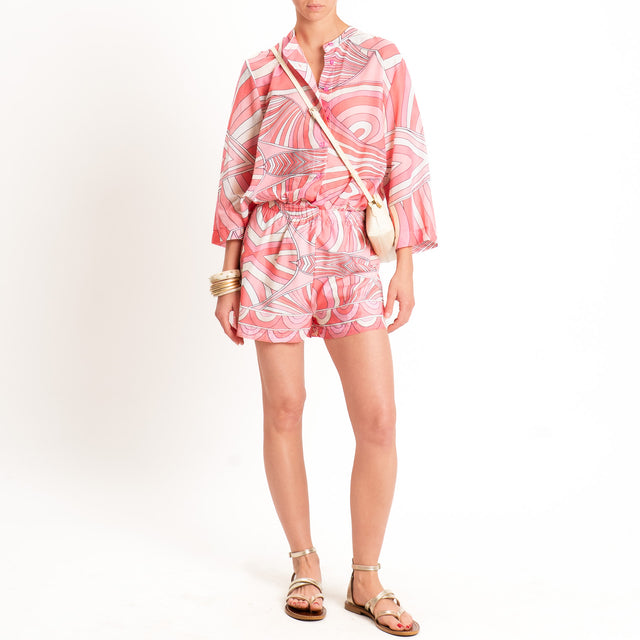 Tensione in-Shorts in mussola fantasia optical - burro/rosa/latte