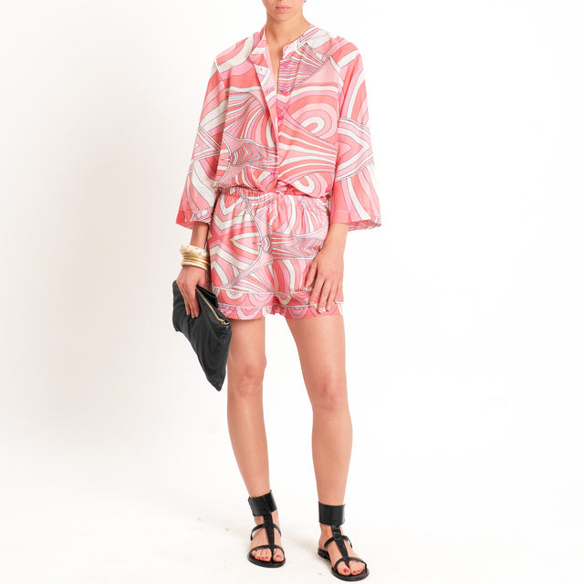 Tensione in-Camicia in mussola fantasia optical - rosa/burro/latte