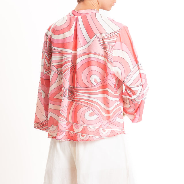 Tensione in-Camicia in mussola fantasia optical - rosa/burro/latte