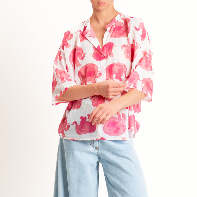 Tensione in-Camicia in mussola fantasia elefanti - rosa/latte