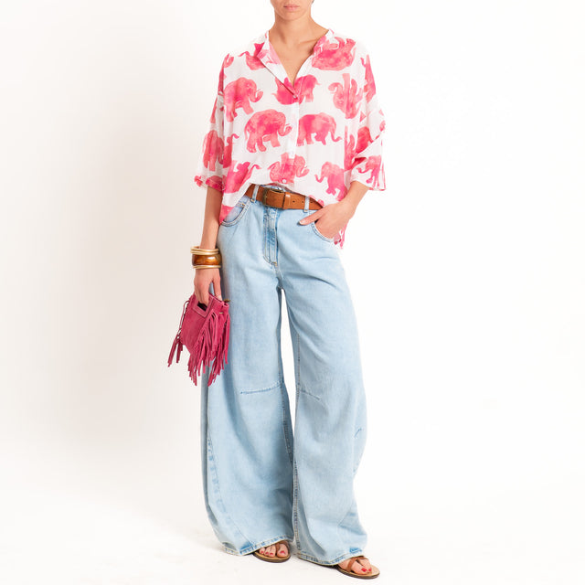 Tensione in-Camicia in mussola fantasia elefanti - rosa/latte