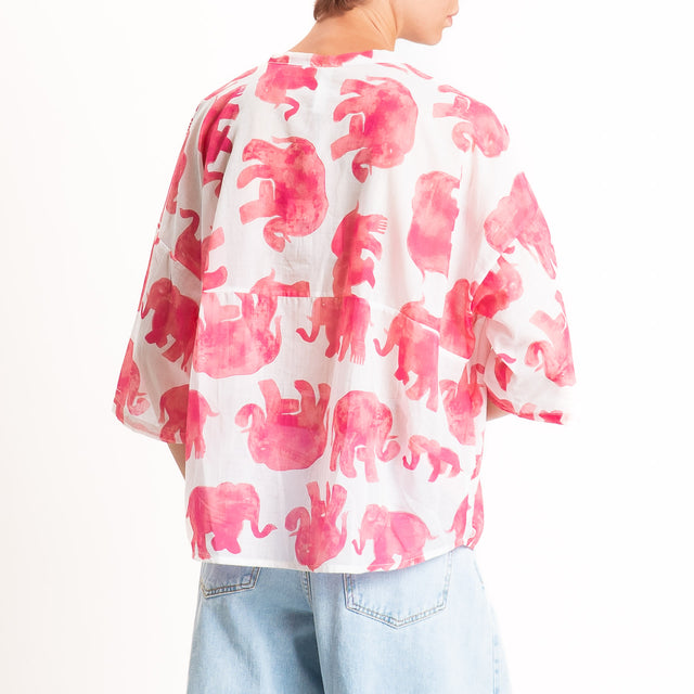 Tensione in-Camicia in mussola fantasia elefanti - rosa/latte