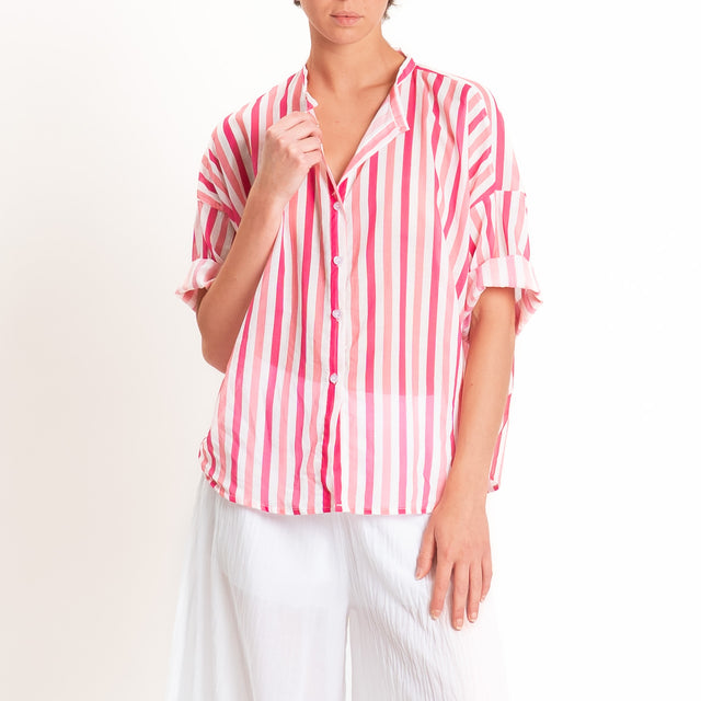 Tensione in-Camicia mussola fantasia righe - rosa/latte/fucsia