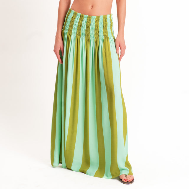 Tensione in- Gonna a righe elastico in vita - acqua/olive