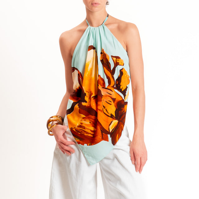 Tensione in-Top fantasia scollo halter - acqua/arancio