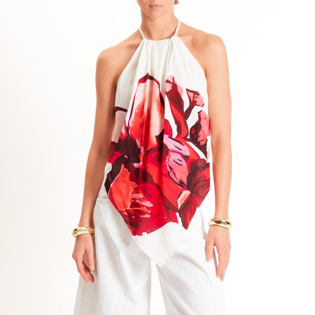 Tensione in-Top fantasia scollo halter - panna/fucsia
